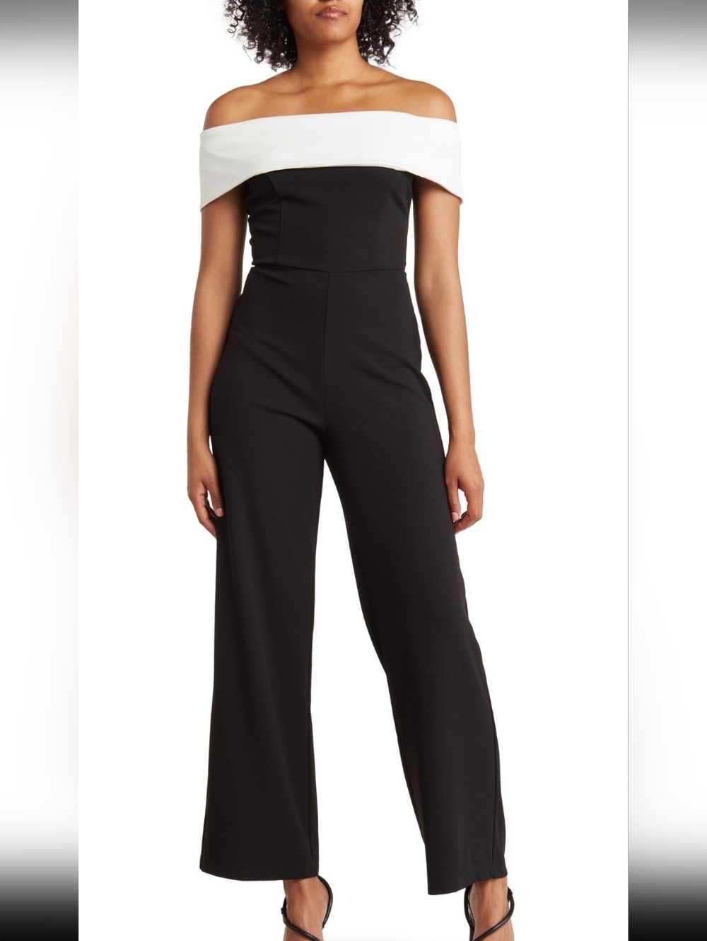 MARINA Off-Shoulder Two-Tone Wide-Leg Jumpsuit - Black & White